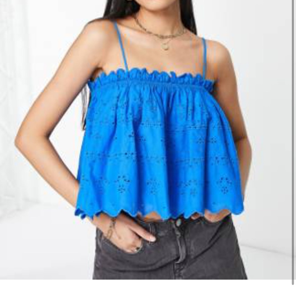 Topshop Blue Eyelet Spaghetti Strap Top - Size 14